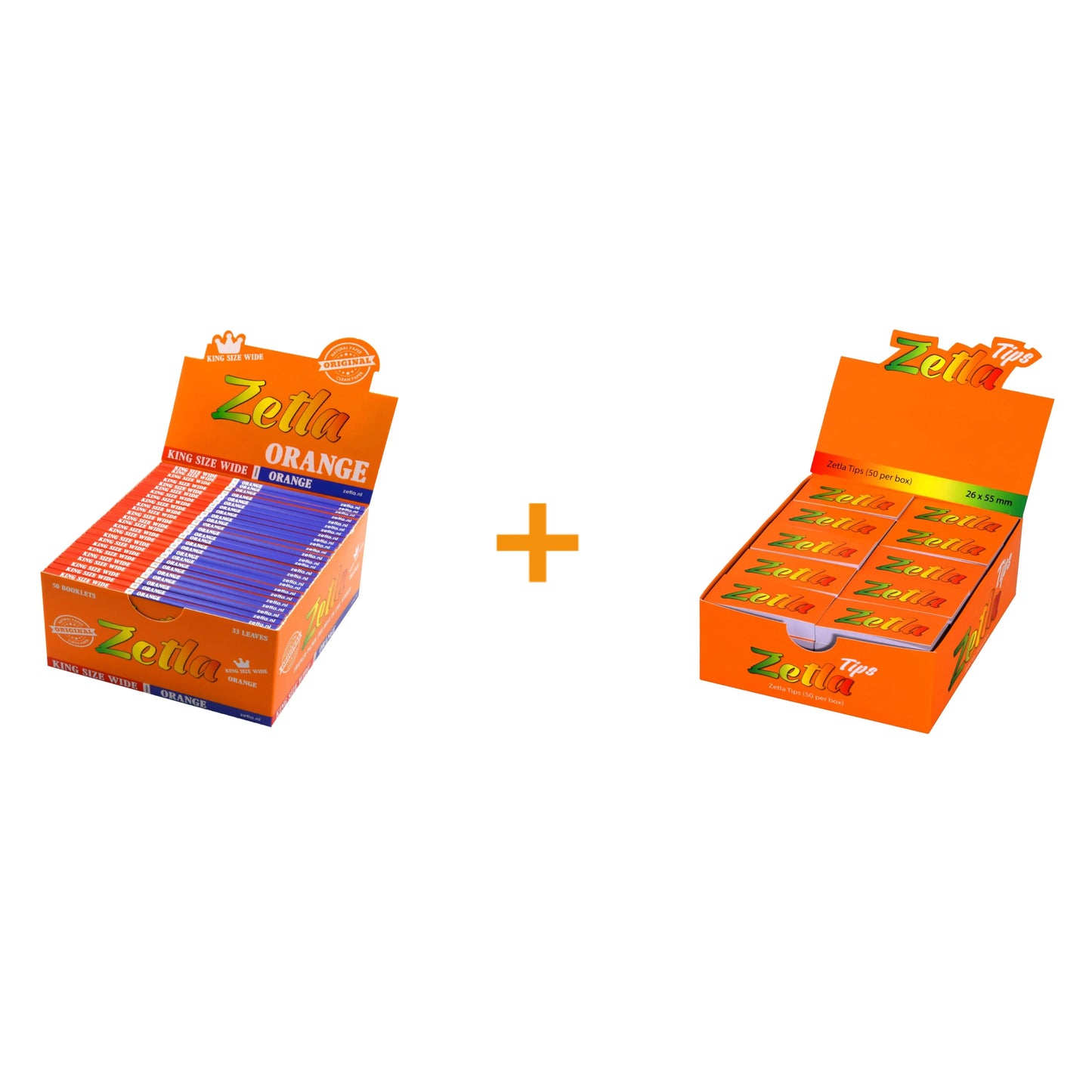 Zetla Rolling Papers Orange King Size Wide (50 Packs) + Zetla Filtertips Orange ( 26 x 55 mm / 50 Pcs)