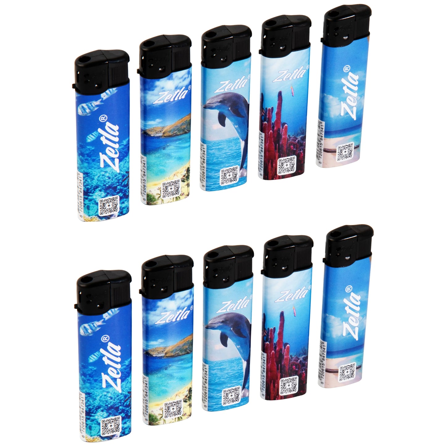 Zetla Click Lighters Dolphin – Bulk Pack of 50 Push Button Lighters with Adjustable Flame