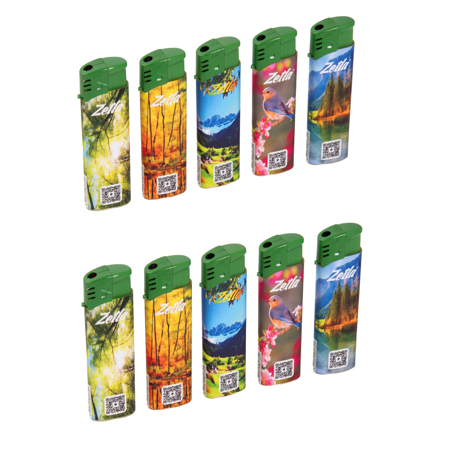 Zetla Click Lighters Nature – Bulk Pack of 50 Push Button Lighters with Adjustable Flame