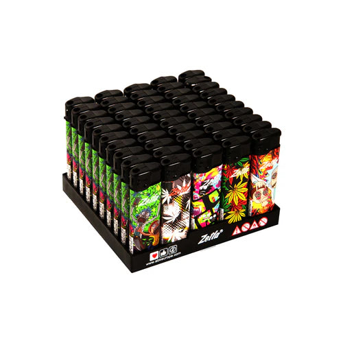 Zetla Click Lighters Leafs – Bulk Pack of 50 Push Button Lighters with Adjustable Flame