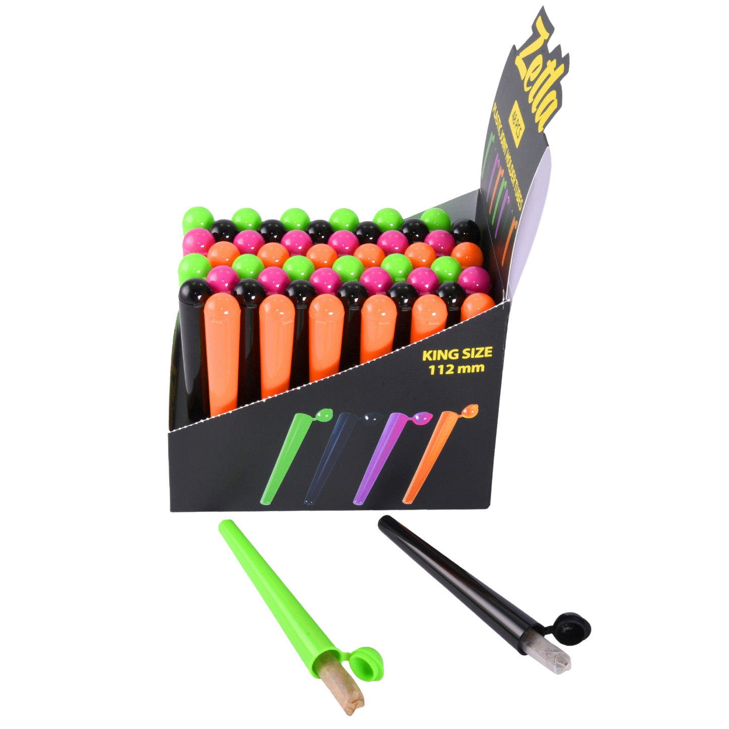 Zetla Plastic Joint Tubes 112mm – Airtight Pre-Roll Joint Case (48 Pack, Color Mix)