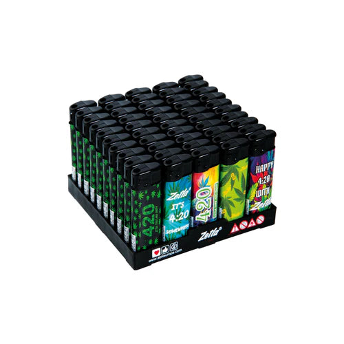Zetla Click Lighters 420– Bulk Pack of 50 Push Button Lighters with Adjustable Flame