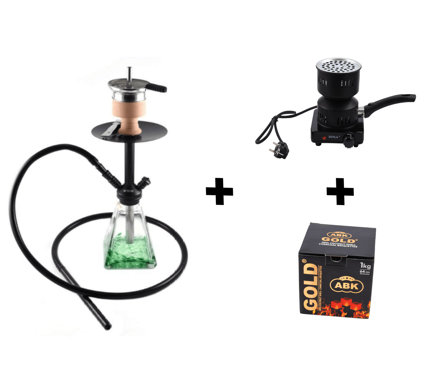 Hookah Shisha ( ABK-46-Amy Model ) + Zetla Hotplate Adjustable A13T + Gold ABK Cococharco 26x26mm - Zetla