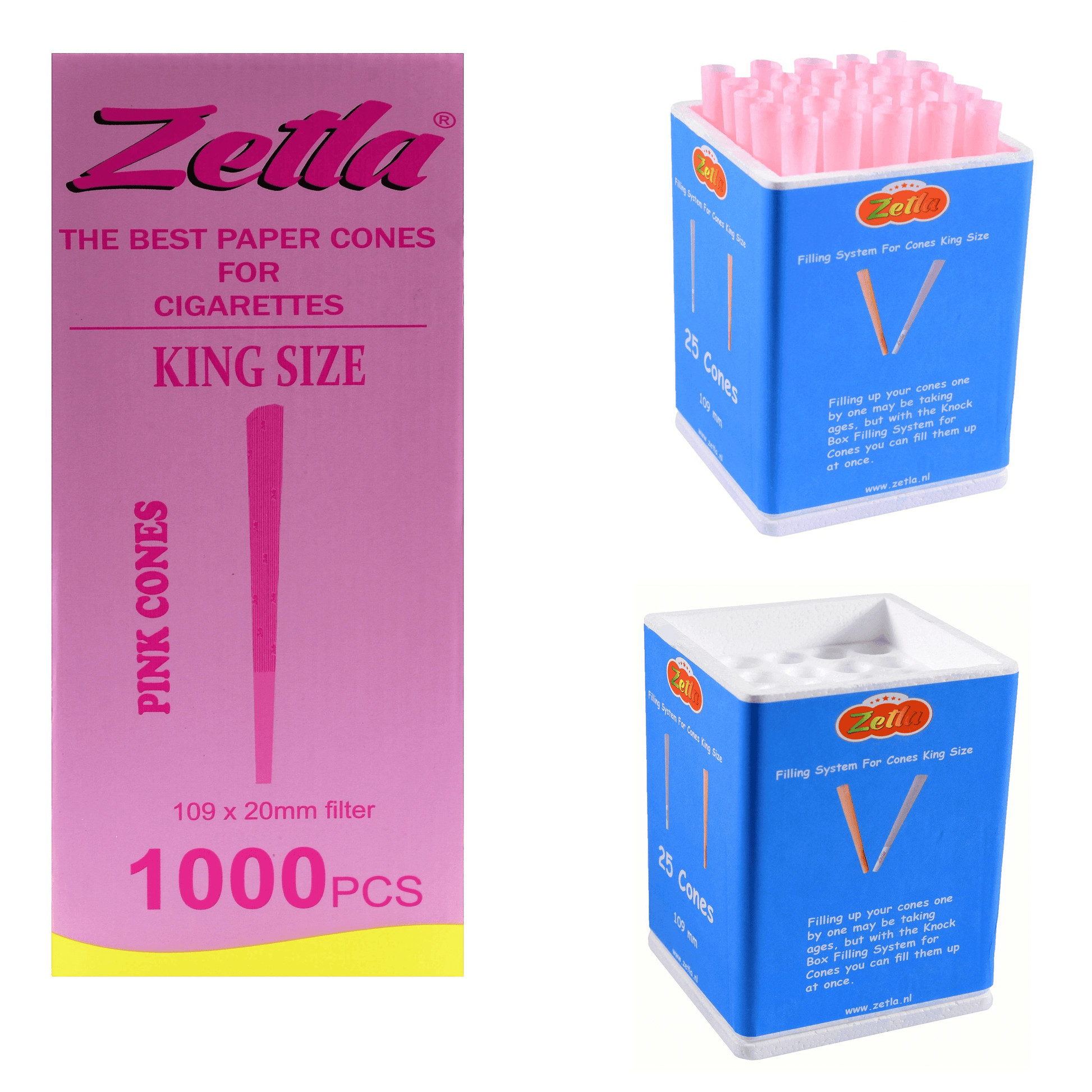 Pre Rolled Cones Zetla Pink King Size (1000 Pcs) + Knock Box 25 - Zetla