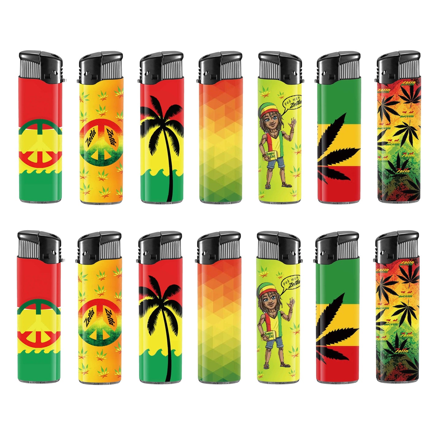 Zetla Click Lighters Rasta Man – Bulk Pack of 50 Push Button Lighters with Adjustable Flame