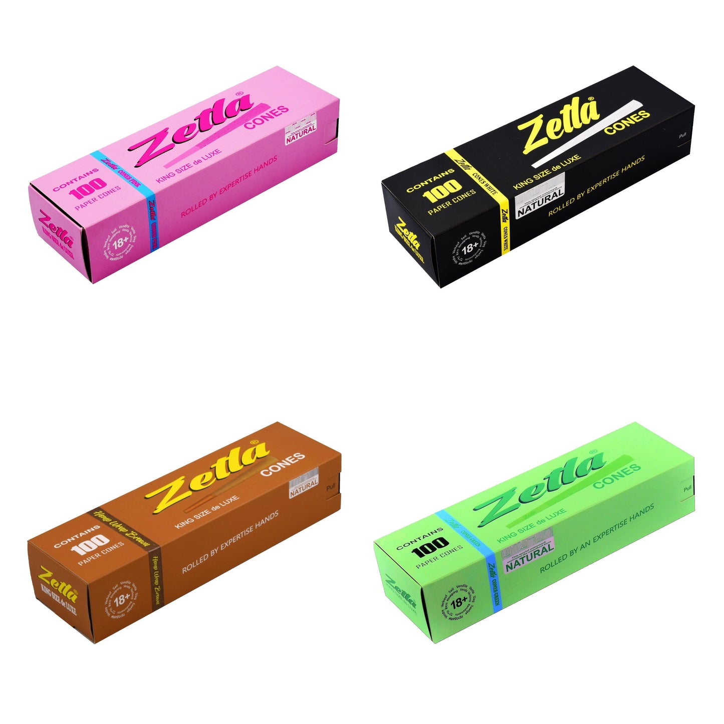 Pre Rolled Cones Zetla King Size Deluxe (100 Pcs) - White + Pink + Brown + Green - Zetla