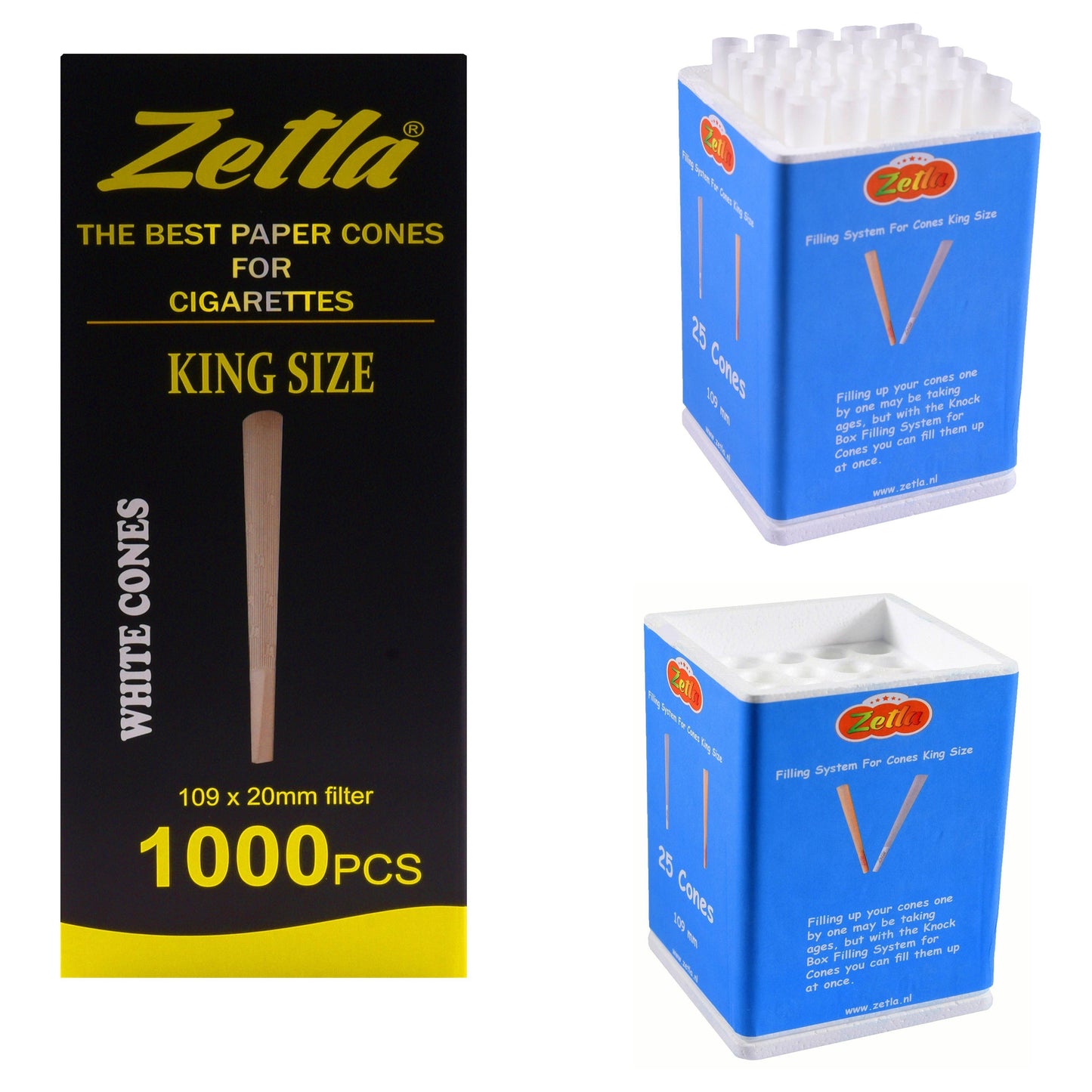 Pre Rolled Cones Zetla King Size (1000 Pcs) + Knock box 25 - Zetla