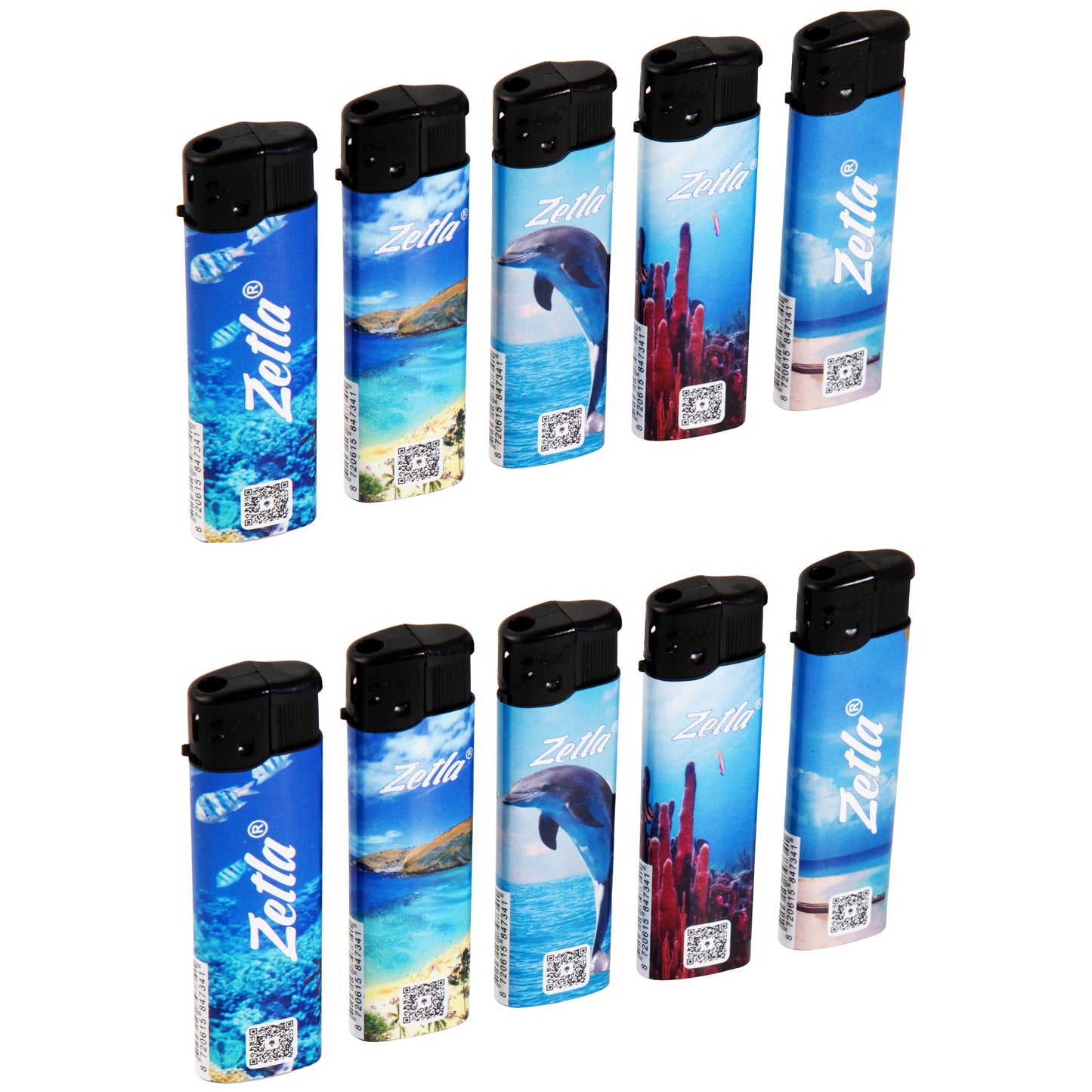 Zetla Click Lighters Dolphin – Bulk Pack of 50 Push Button Lighters with Adjustable Flame