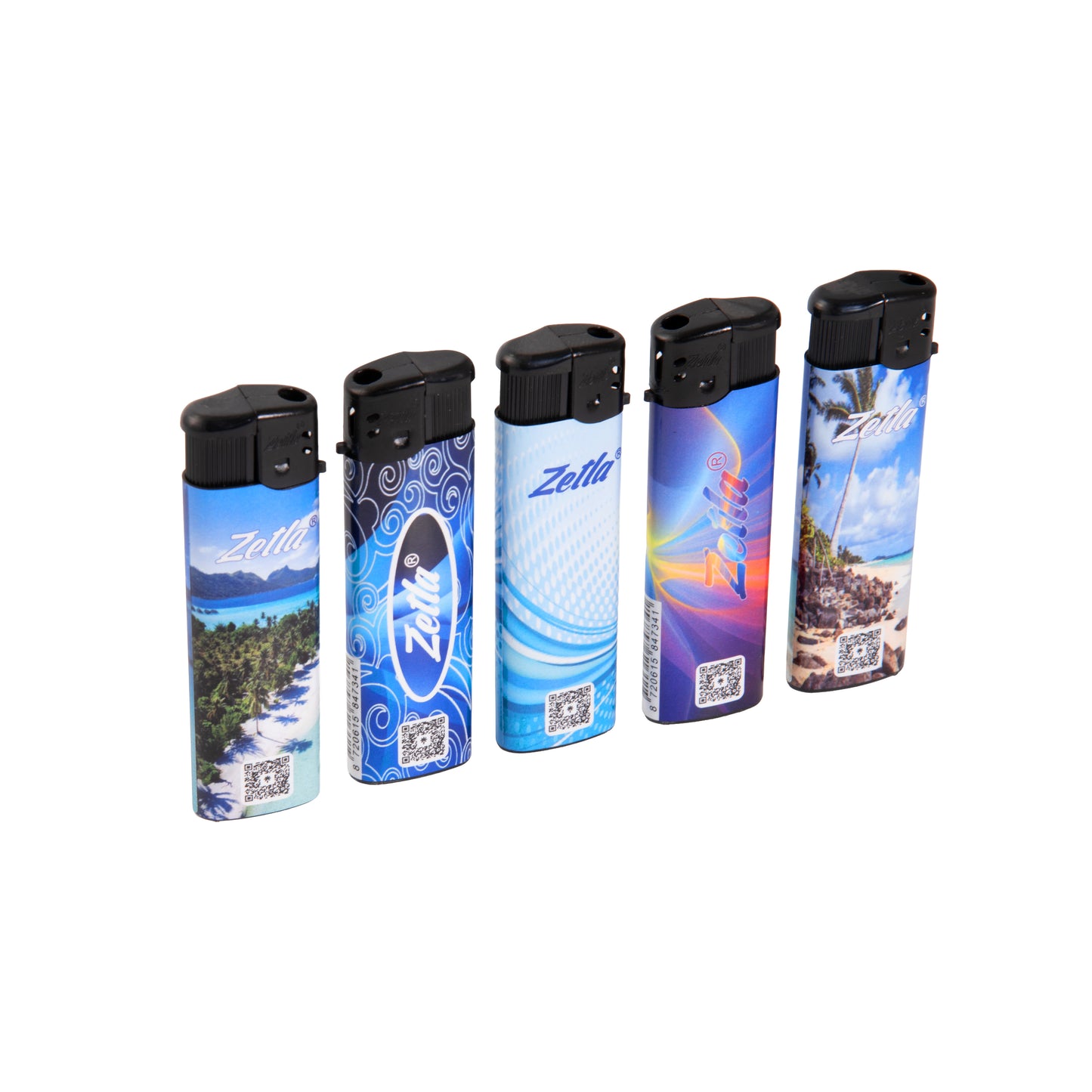 Zetla Click Lighters Blue Design – Bulk Pack of 50 Push Button Lighters with Adjustable Flame