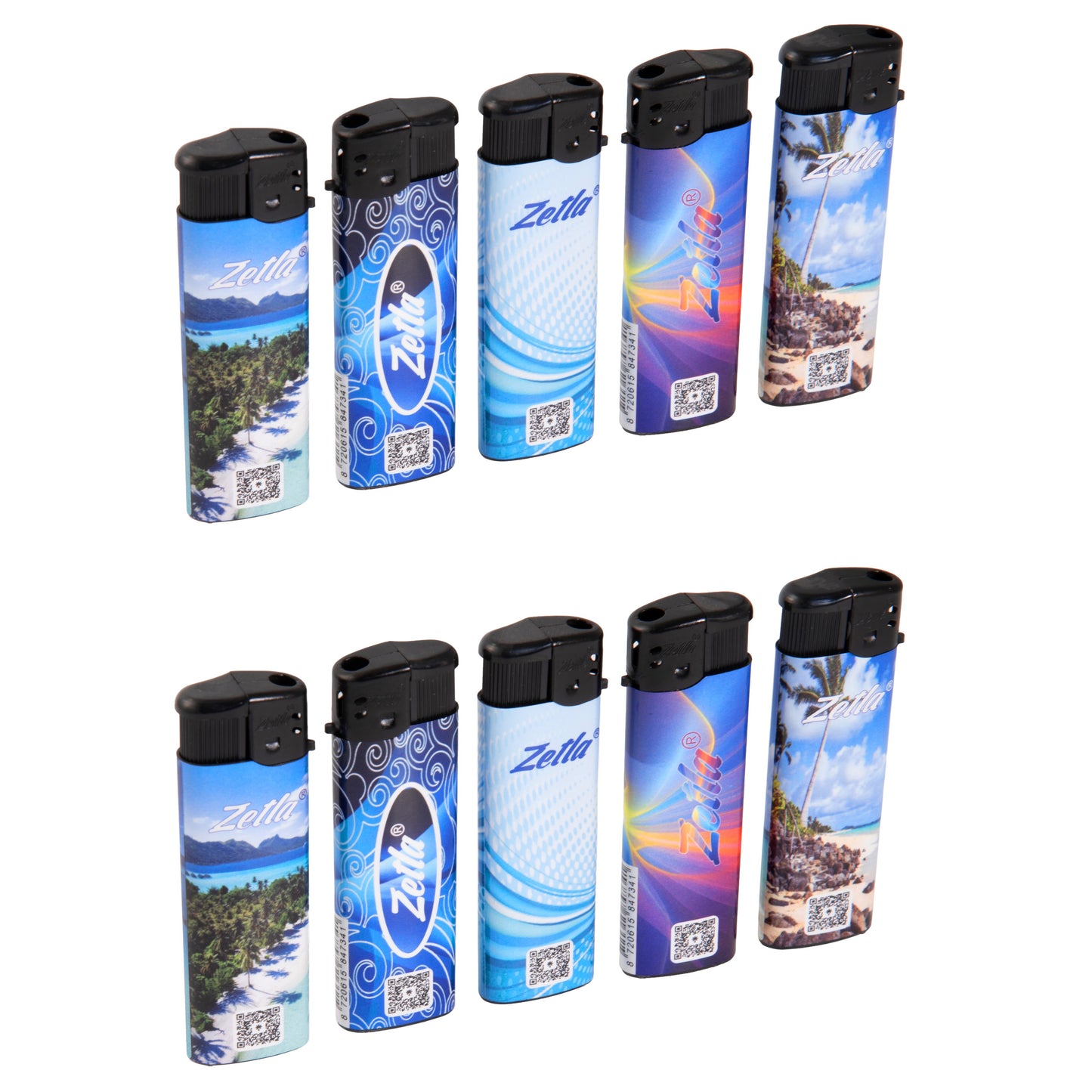 Zetla Click Lighters Blue Design – Bulk Pack of 50 Push Button Lighters with Adjustable Flame