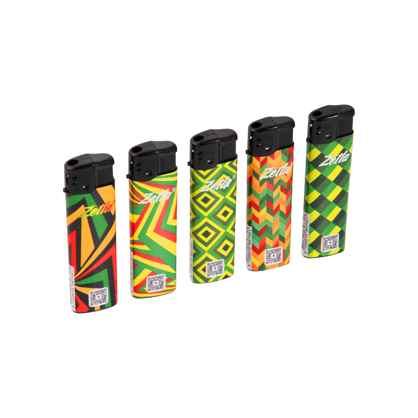 Zetla Click Lighters Rasta Pattern – Bulk Pack of 50 Push Button Lighters with Adjustable Flame