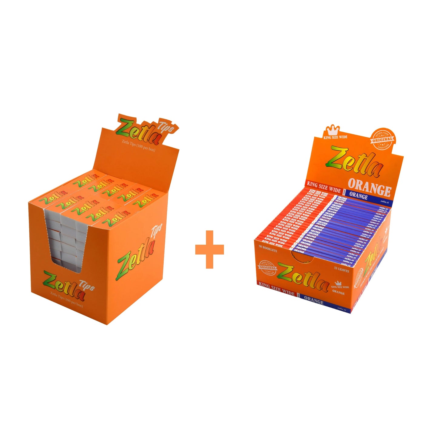 Zetla Rolling Papers Orange King Size Wide (50 Packs) + Zetla Filtertips Orange (100 Pcs) - Zetla