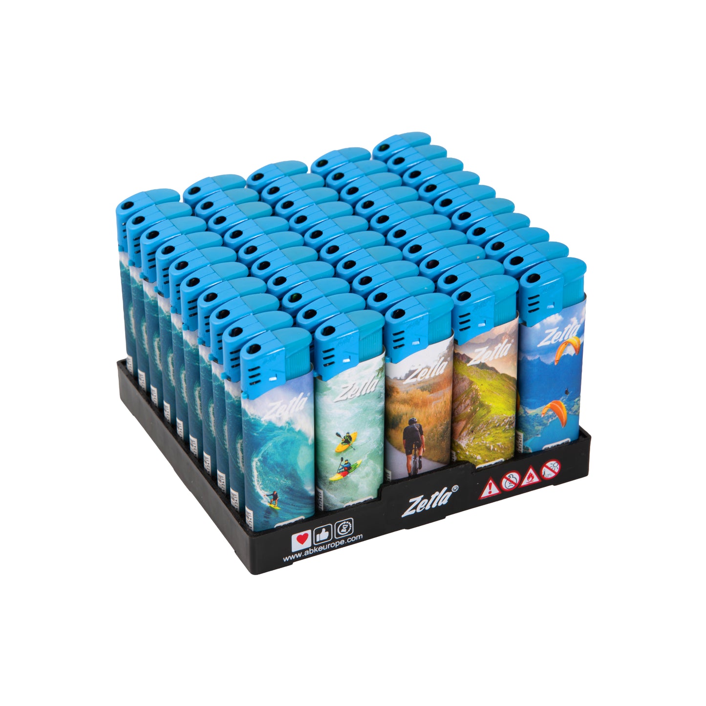 Zetla Click Lighters Sport – Bulk Pack of 50 Push Button Lighters with Adjustable Flame