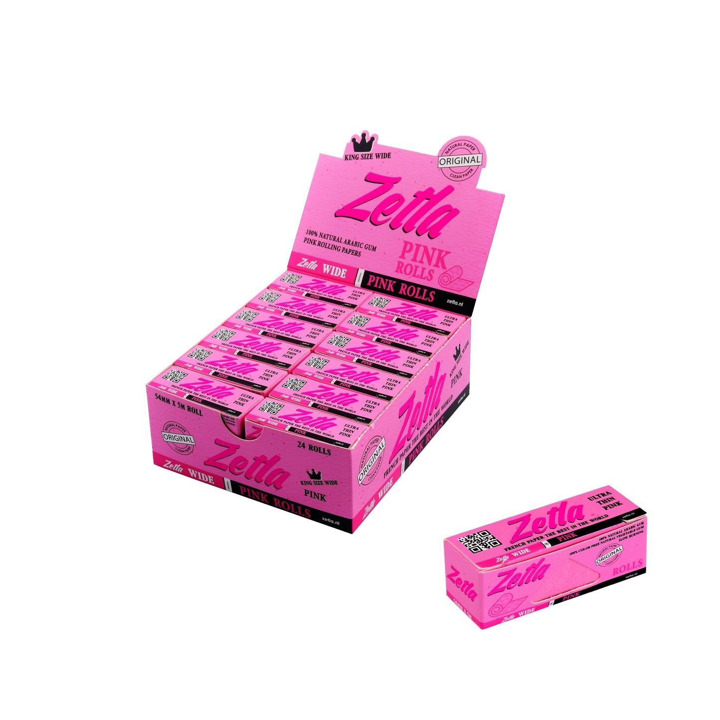 Zetla Rolling Papers Pink Rolls K/S wide (24 Packs) - Zetla