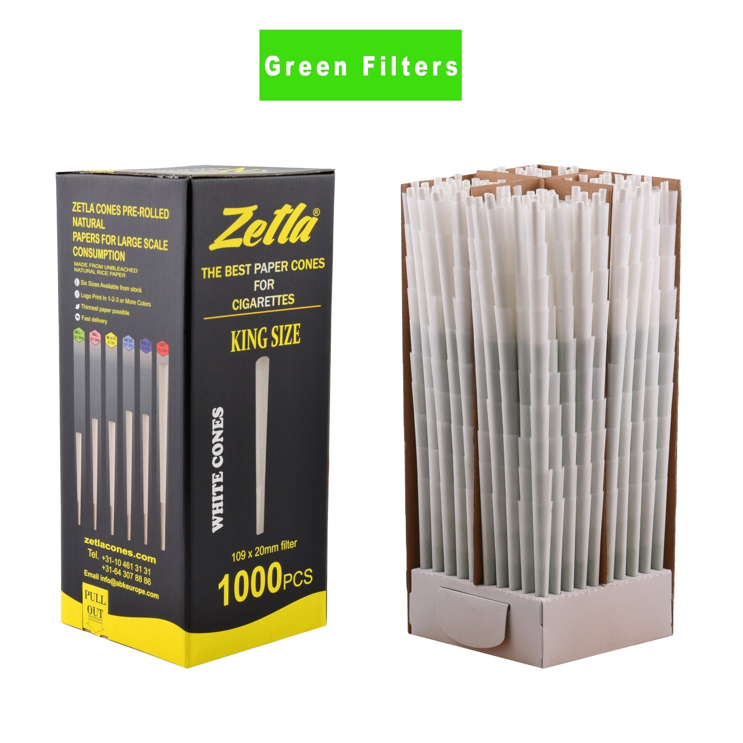 Pre-Rolled Cones Zetla King Size With Green Filters (1000 Pcs) - Zetla
