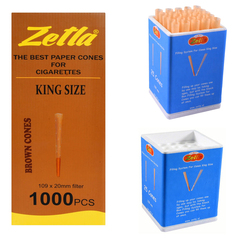 Pre Rolled Cones Zetla Brown King Size (1000 Pcs) +1 Knock Box 25 - Zetla