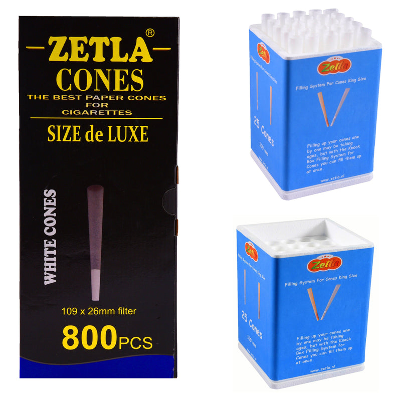 Pre Rolled Cones Zetla King Size Deluxe (800 Pcs) + 1 Knock Box 25 - Zetla