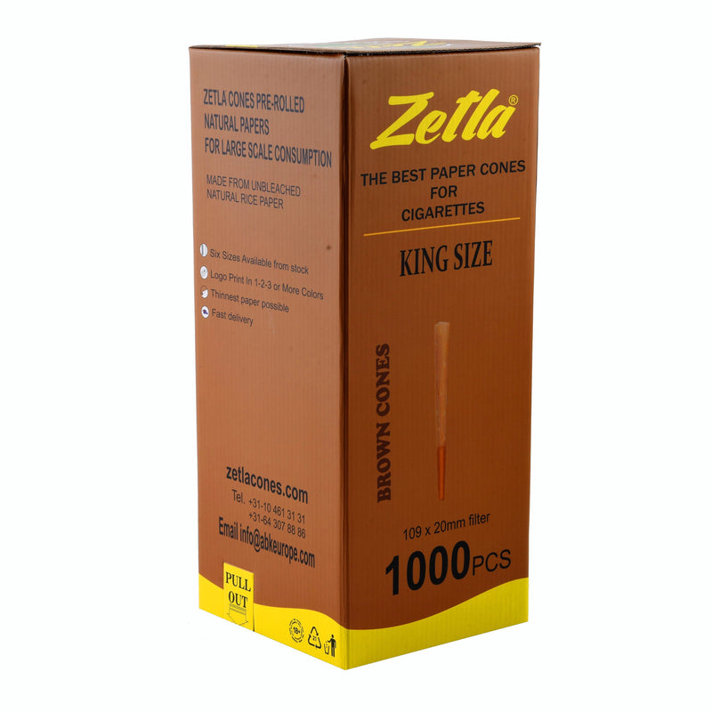 Pre Rolled Cones Zetla Brown King Size (1000 Pcs) + Knock Box 25 + Tubes 48 - Zetla